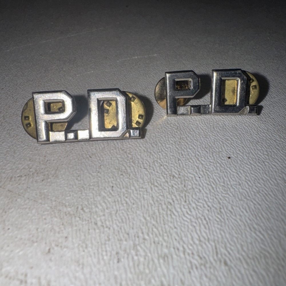 P.D. Police Department Officer‎ Collar Brass Insignia Pins Nickel 1/2" (Pair)